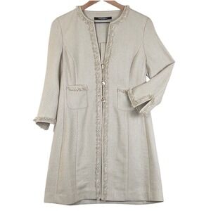 MARTINELLI Made in Italy‎ Tweed Fringe Trim Jacket Women's Sz 40 S Beige Cotton